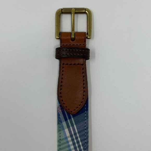 Polo Ralph Lauren Plaid Leather-Trim Tartan Belt Men's 32 Preppy Classic Formal - Picture 4 of 10